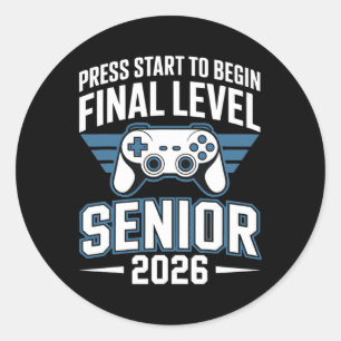 Senior Cl von 2026 Zurück zur Schule Gamer Senior Runder Aufkleber