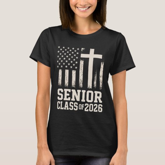 Senior Class 2026 Cross Flag USA T-Shirt (Vorderseite)