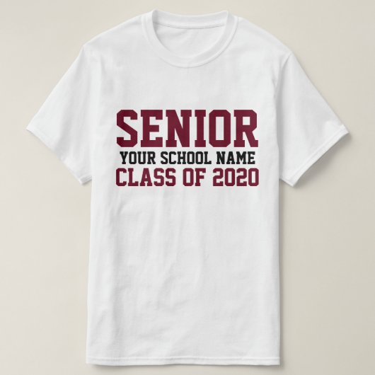 Senior Class of 2020 Maroon Custom Text Abschluss T-Shirt (Design vorne)