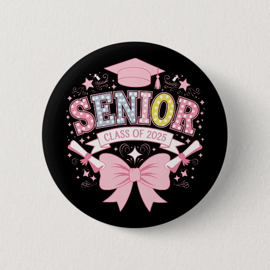 Senior Class of 2025 Abschluss Pink Coquette Bow Button (Vorderseite)