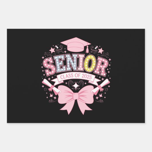 Senior Class of 2025 Abschluss Pink Coquette Bow Geschenkpapier Set (Vorderseite)