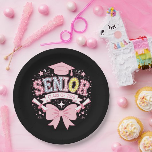 Senior Class of 2025 Abschluss Pink Coquette Bow Pappteller (Party)