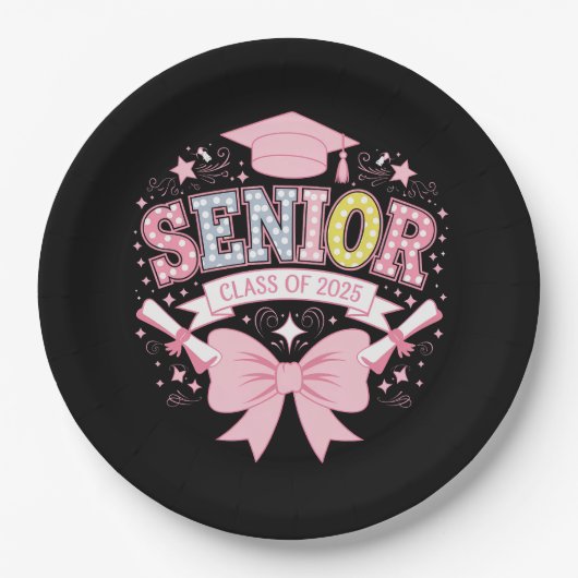 Senior Class of 2025 Abschluss Pink Coquette Bow Pappteller (Vorderseite)