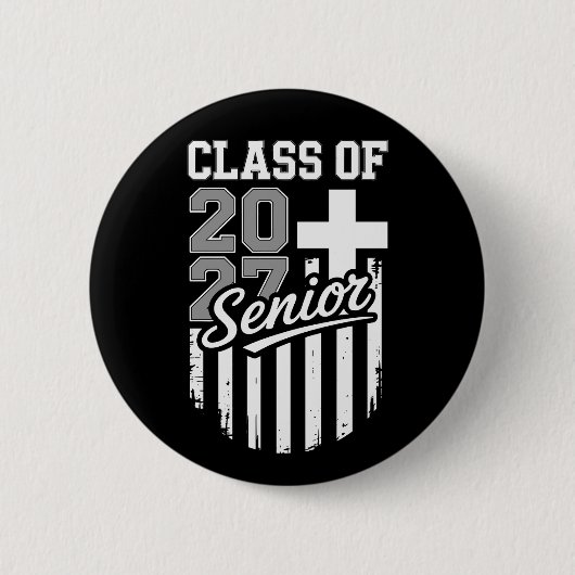 Senior Class Of 2027 Christian American Flag Grad Button (Vorderseite)
