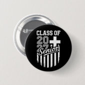 Senior Class Of 2027 Christian American Flag Grad Button (Vorne & Hinten)