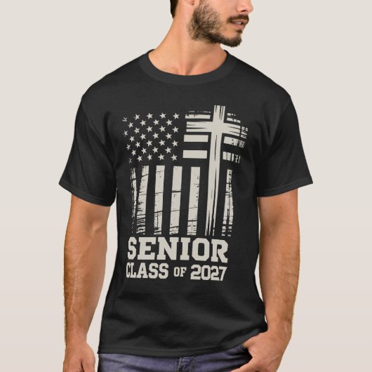 Senior Class Of 2027 USA Flag Cross Christian Grad T-Shirt (Vorderseite)