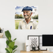 Senior Cricketer - Archiv Cricket Print Poster (Heimbüro)