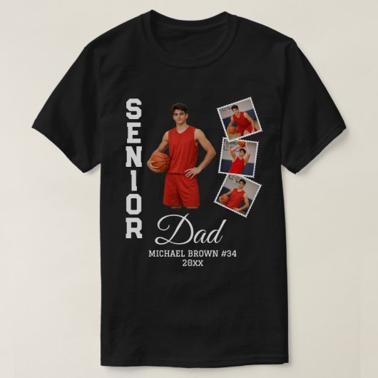 Senior Dad Custom Photo Collage Name Number Year T-Shirt (Design vorne)