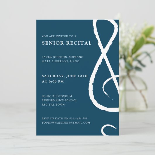 Senior Erwägung Treble Clef Konzert Moderne Einladung (Stehend Vorderseite)