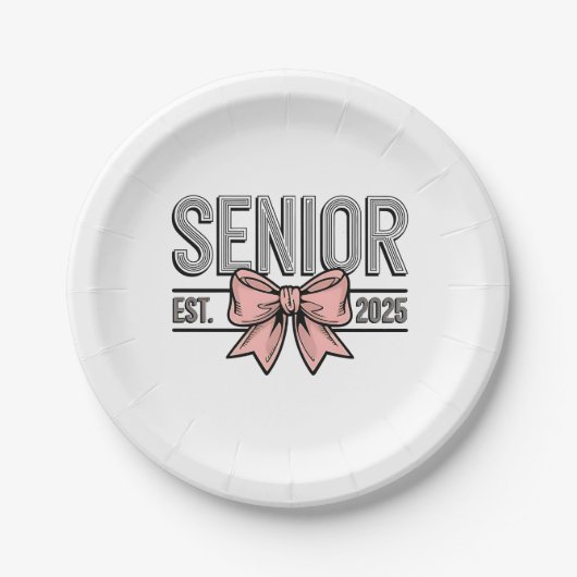Senior Est 2025 Bow Coquette Abschluss Pappteller (Vorderseite)
