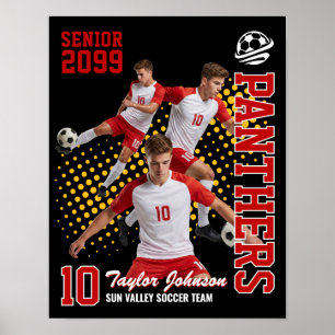 Senior-Fußballspieler Individuelle Fotocollage Rot Poster