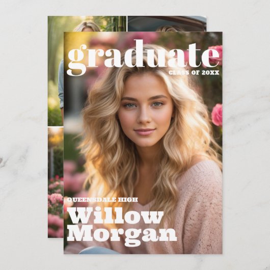 Senior Grad 3 Foto Abschluss Einladung (Vorne/Hinten)