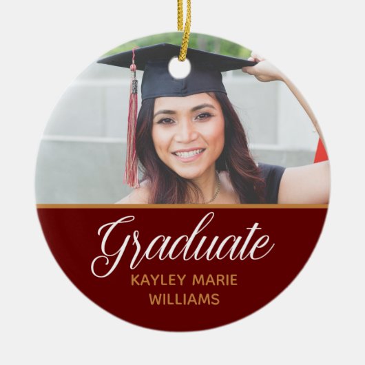 Senior Graduate Foto Red Gold Abschluss Keepake Keramik Ornament (Vorne)
