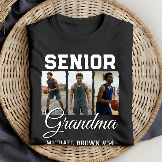 Senior Grandma Basketball Photo Collage Custom T-Shirt
