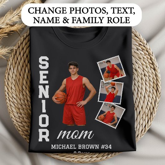 Senior Mom Basketball Photo Collage Custom Name T-Shirt