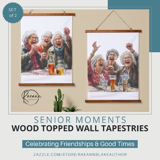 Senior Moments Wood Topped Wall Tapestes Wandteppich Mit Holzrahmen