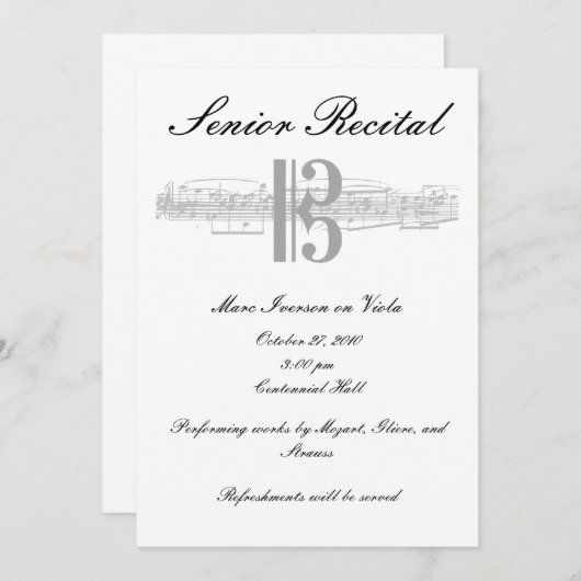 Senior Music Erwägung - Alto Clef Einladung (Vorne/Hinten)