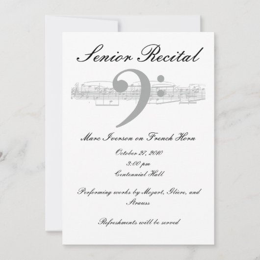Senior Music Erwägung - Bass Clef Einladung (Vorderseite)