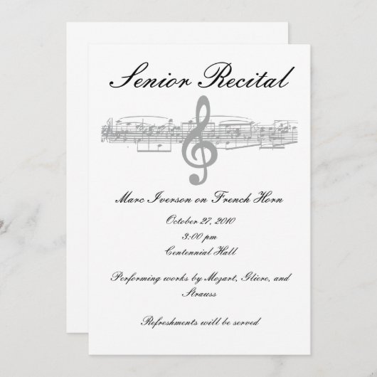 Senior Music Erwägungsgrund Einladung (Vorne/Hinten)