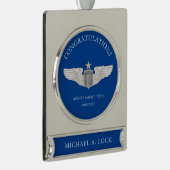 Senior Pilot Wings Custom Text Banner-Ornament Silber (Rechts)