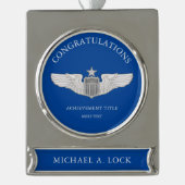 Senior Pilot Wings Custom Text Banner-Ornament Silber (Vorderseite)