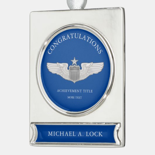 Senior Pilot Wings Custom Text Banner-Ornament Silber (Links)