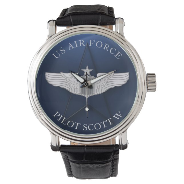 Senior Pilot Wings Personalisiertes Geschenk Armbanduhr (Vorderseite)