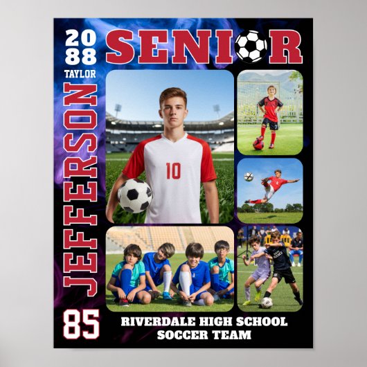 Senior Soccer Team Sports Player Photo Collage Poster (Vorne)