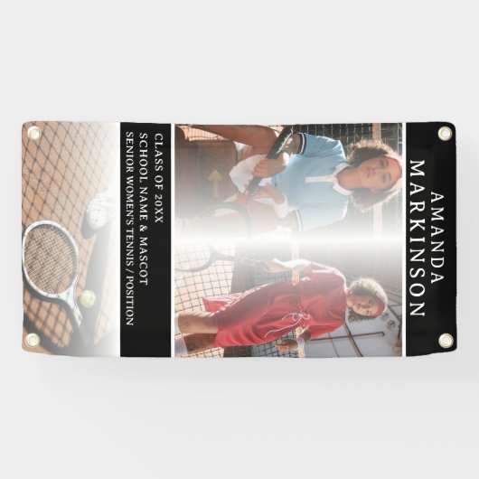 Senior Sport Tennis Player Black Outdoor Banner (Horizontal)
