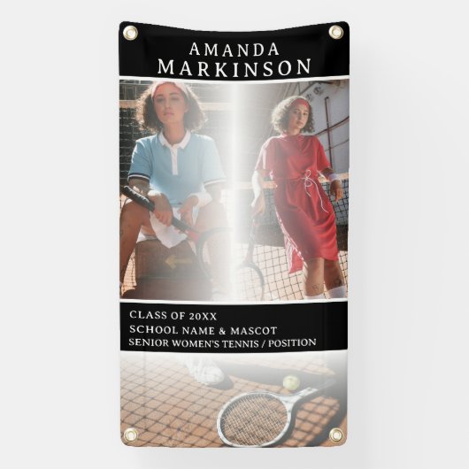 Senior Sport Tennis Player Black Outdoor Banner (Vertikal)