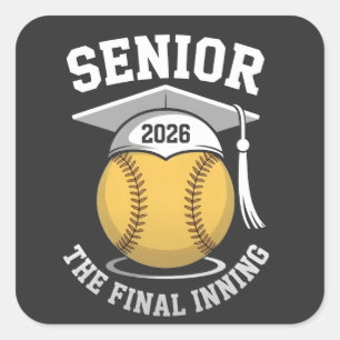 Senior the Final Inning 2026 Softball Abschluss Quadratischer Aufkleber