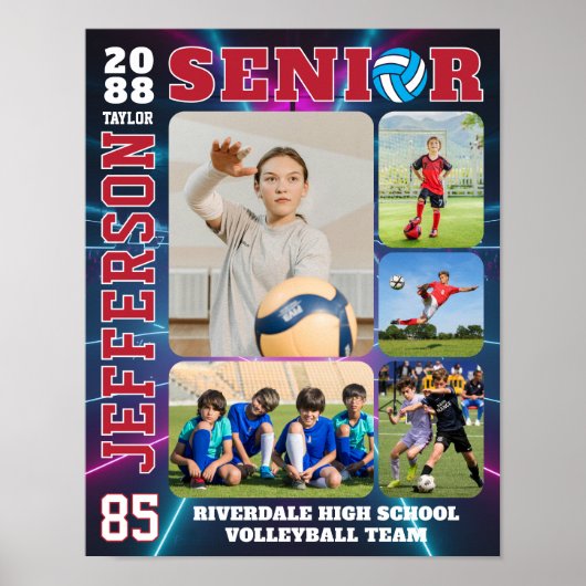 Senior Volleyball Team Sports Player Photo Collage Poster (Vorne)