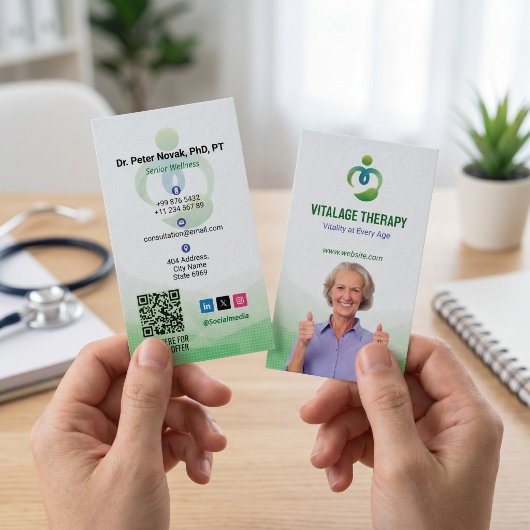 Senior Wellness Therapie | Modernes grünes Potrait Visitenkarte