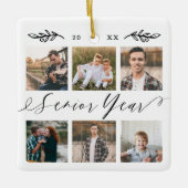 Senior Year Elegante Script 6 Foto Grid Collage Keramikornament (Vorderseite)