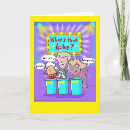 Senioren auf einer "What's the Ache" Spielshow. Karte (Vorderseite)