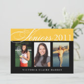 Senioren feiern goldene 3 Foto Abschluss Einladung (Stehend Vorderseite)