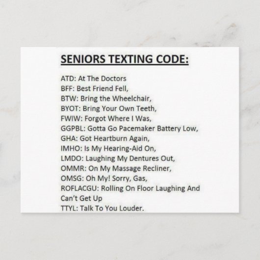 Senioren Textcode Postkarte (Vorderseite)