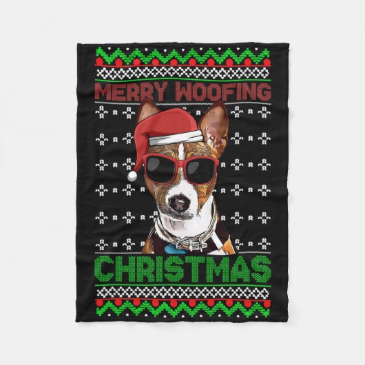 Senji Dog Funny Merry Woofing Weihnachten Fleecedecke (Vorderseite)