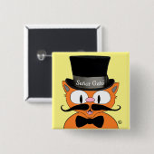 Señor Gato™ Cartoon Mustache Cat Button (Vorne & Hinten)