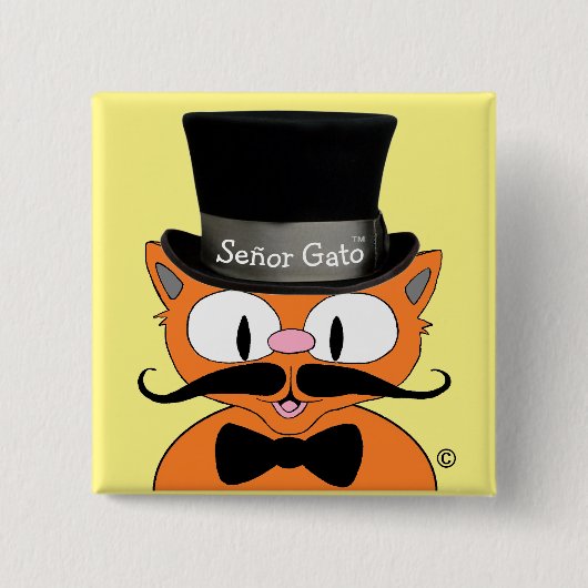 Señor Gato™ Cartoon Mustache Cat Button (Vorderseite)
