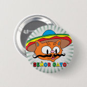 Señor Gato (Cartoon Mustache Cat) mit Sombrero Button (Vorne & Hinten)