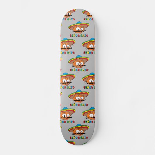 Señor Gato Cartoon Mustache cat with Fiesta Hat Skateboard (Vorderseite)