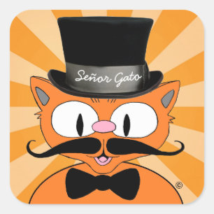 Señor Gato Cartoon Schnurrbart Katze mit Fliege Quadratischer Aufkleber