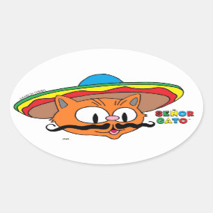 Senor Gato Cartoon Schnurrbart Katze Ovaler Aufkleber