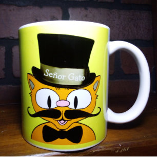 Señor Gato Cartoon-Schnurrbart-Katze-Zylinder-Schl Kaffeetasse