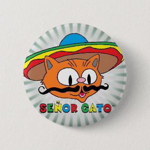 Señor Gato (Cartoon Schnurrbartkatze) mit Sombrero Button