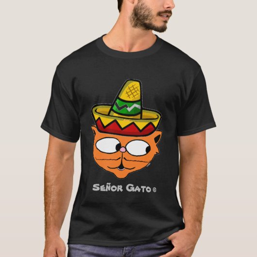 Señor Gato Cartoon Thin Mustache Fiesta Katze T-Shirt (Vorderseite)