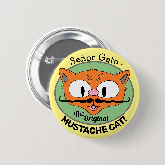 Señor Gato die Original Mustache Cat Cartoon Katze Button (Vorne & Hinten)