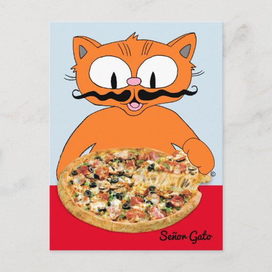 "Señor Gato Pizza" Funny Deluxe Pizza Niedlich Cat Postkarte (Vorderseite)