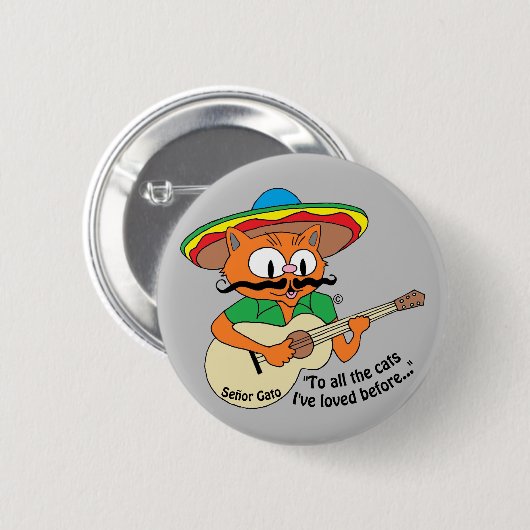 Senor Gato Playing Guitar Singing Cat Button (Vorne & Hinten)